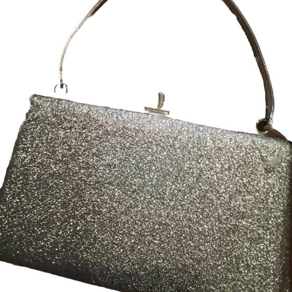 Debonair Amber Purce 1950 Silver Glitter Vintage Small Cluch Purce - Picture 3 of 4